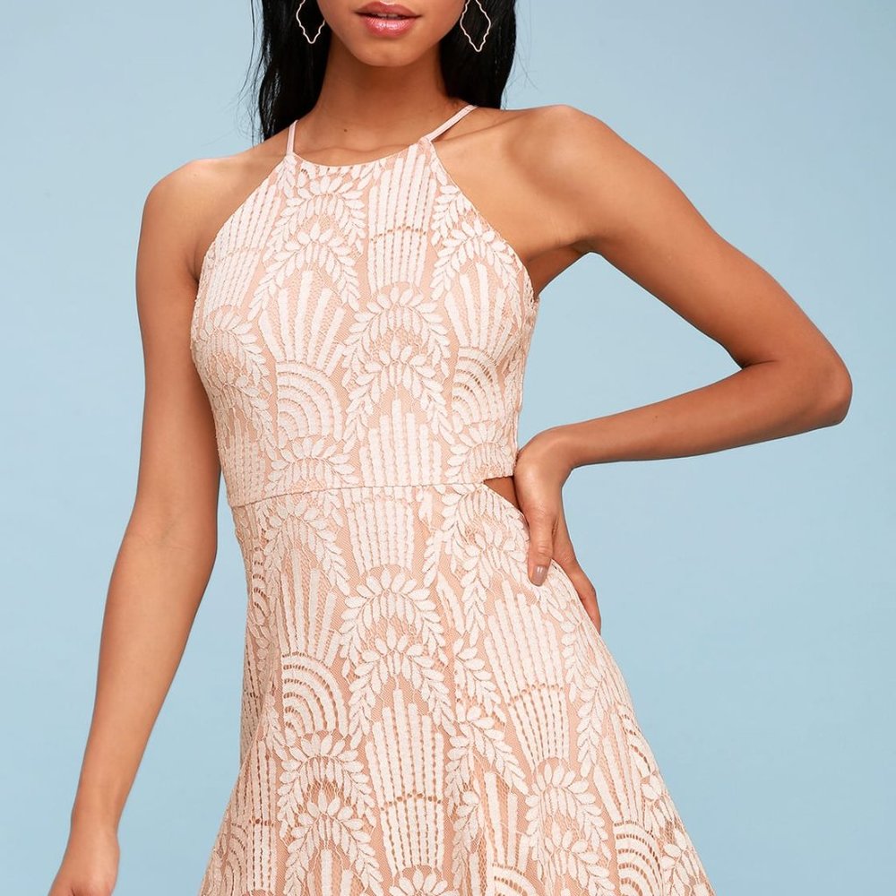 NWT Lulu's Casey Blush Lace Cutout Skater Dress